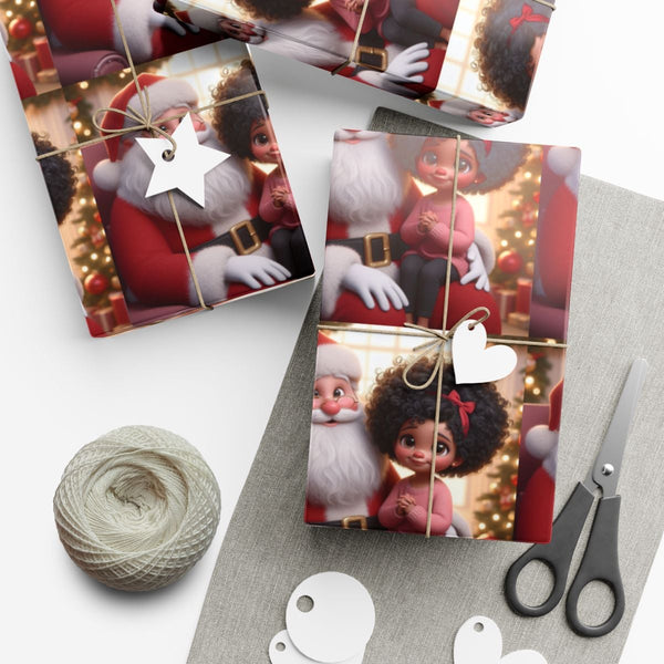 Black Santa Claus Holiday Gift Wrap Roll, African American Girl Santa Wrapping Paper, Festive Christmas Wrapping Paper, Xmas 