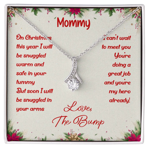 From the Bump Pregnancy Pendant, First Christmas Mom-to-Be Necklace, 14k White Gold Finish Jewelry