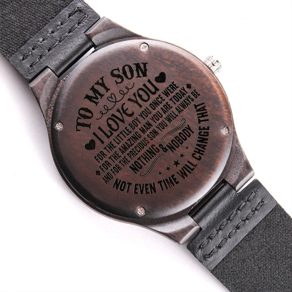 Sandalwood Mens Watch, Engraved Wooden Watch for Son, Personalized Leather Wristwatch, Son Graduation Keepsake, Son Christmas