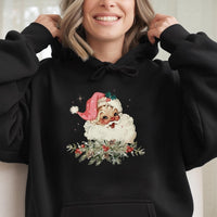 Retro Christmas Graphic Hooded Sweatshirt, Vintage Santa Hoodie, Nostalgic Santa Claus Holiday Pullover, Comfy Winter Xmas Sweater Present