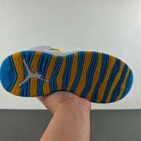 High Top Sneakers, White Blue Yellow Colorway, Leather Footwear, Lace Up Design, Casual Gift for Sneaker Fans