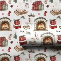 Book Lover Holiday Gift Wrap, Comfy Fireplace Christmas Wrapping Paper, Rustic Winter Books Stockings Wrapping Paper, Festive Xmas Gift Wrap