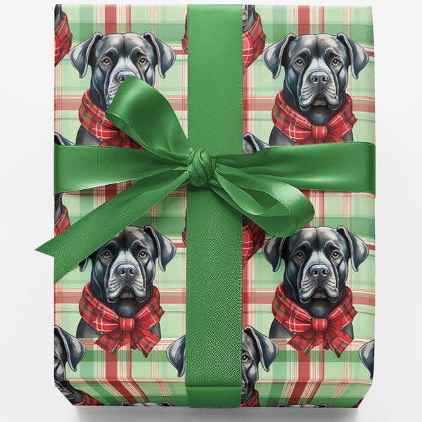 Plaid Holiday Dog Wrapping Paper, Cane Corso Christmas Wrapping Paper, Festive Mastiff Gift Wrapping Paper, Dog Lover Xmas Pr