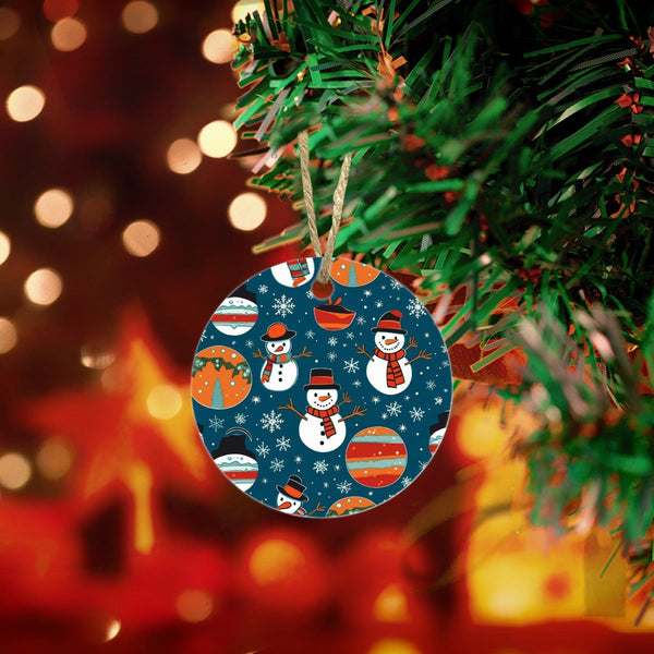 Festive Holiday Ornament, Snowman Christmas Ceramic Ornament, Personalized Christmas Tree Ornament, Glossy Keepsake Ornament 