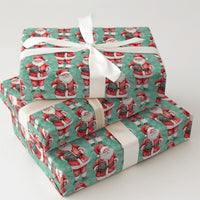Santa with Glove Gift Wrap, Baseball Santa Christmas Wrapping Paper, Teal Holiday Baseball Wrapping Paper, Athlete Xmas Wrapping Paper