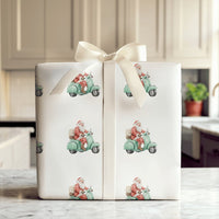 Mint Green Holiday Gift Wrap, Retro Santa Scooter Wrapping Paper, Adorable Christmas Wrapping Paper, Whimsical Winter Wrapping Paper Roll