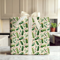 Humorous Holiday Pickle Ornament Gift Wrap, Christmas Pickle Wrapping Paper, Whimsical Secret Santa Wrapping Paper, Adorable Xmas Gift Wrap Roll