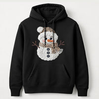 Faux Yarn Knitted Christmas Sweatshirt, Leopard Print Snowman Hoodie, Winter Snowman Graphic Hoodie, Adorable Holiday Snowman Pullover Present