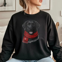 Festive Black Lab Crewneck, Black Labrador Christmas Sweatshirt, Adorable Red Scarf Dog Sweatshirt, Winter Dog Lover Sweater, Xmas Holiday Present