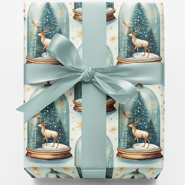 Reindeer Christmas Tree Gift Wrap, Winter Snow Globe Wrapping Paper, Elegant Holiday Wrapping Paper, Festive Winter Season Wr