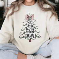 Christian Christmas Tree Sweatshirt, Oh Come Let Us Adore Him Sweatshirt, Aesthetic Faith Holiday Sweater, Religious Xmas Crewneck Present