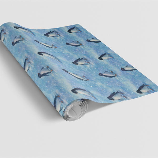 Snowfall Holiday Gift Wrap Roll, Winter Penguin Gift Wrapping Paper, Adorable Christmas Animal Wrapping Paper, Holiday Presen