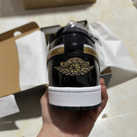 Low Top Sneakers, Black Gold Colorway, Lace Up Design, Casual Gift for Sneaker Fans