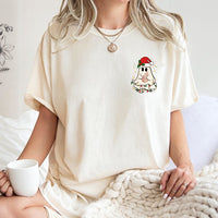 Holiday Pocket Graphic Tee, Adorable Christmas Ghost T-Shirt, Retro Spooky Season Christmas Shirt, Humorous Ghost Xmas Tree Graphic T-Shirt
