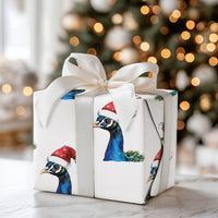 Watercolor Santa Hat Bird Gift Wrap Roll, Peacock Christmas Wrapping Paper, Elegant Holiday Wrapping Paper, Festive Winter Bird Gift Wrap