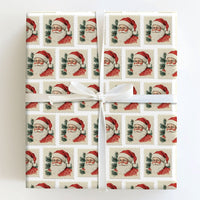 Retro Christmas Wrapping Paper, Vintage Santa Postage Stamp Wrapping Paper, Nostalgic Holiday Gift Wrapping Paper, Classic Xmas Gift Wrap