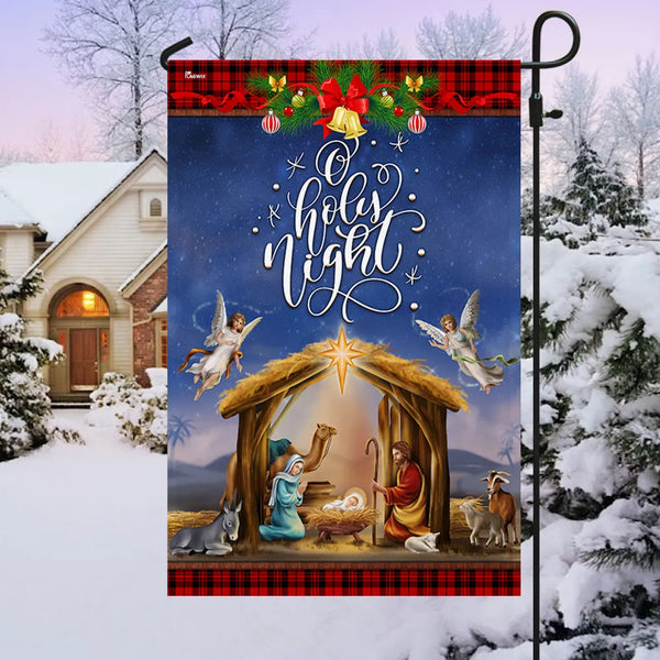 O Holy Night Christmas Yard Flag, Nativity Scene Garden Flag, Double-Sided Religious Holiday Outdoor Banner, Christian Xmas L