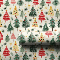 Colorful Holiday Gift Wrap, Watercolor Christmas Trees Wrapping Paper, Retro Xmas Tree Gift Wrapping Paper, Festive Winter Present Paper