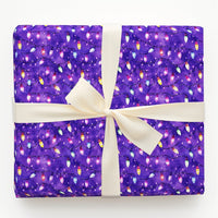 Purple Watercolor Holiday Gift Wrap, Christmas String Lights Wrapping Paper, Colorful Xmas Lights Wrapping Paper, Festive Winter Gift Wrap