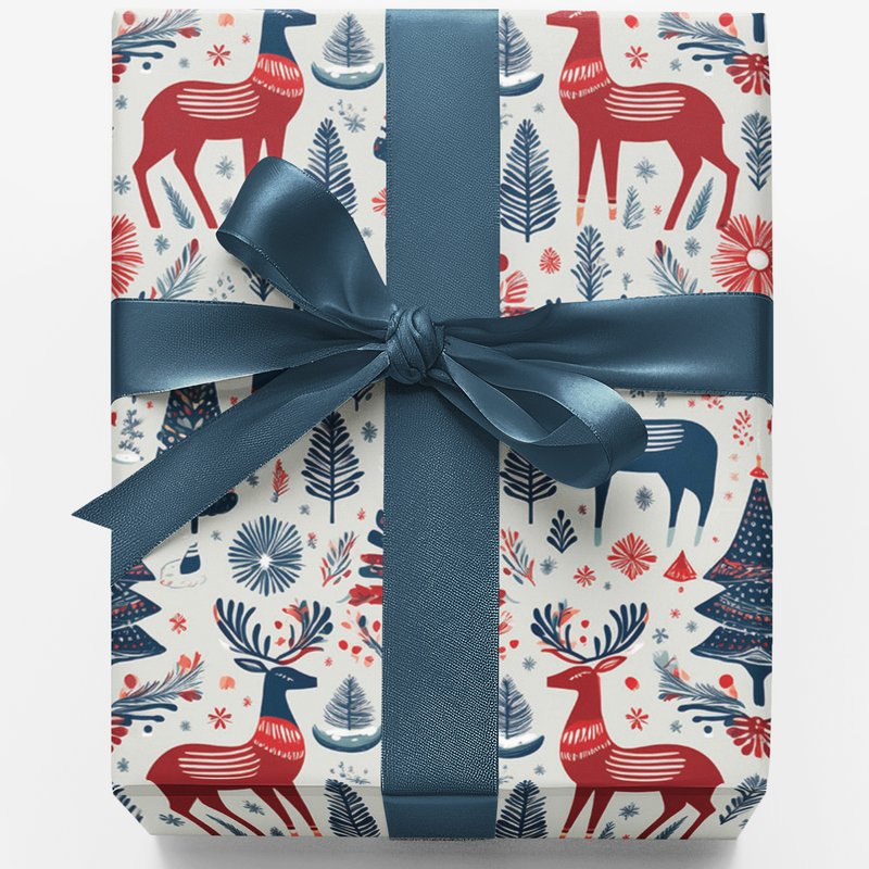 Scandinavian Folk Gift Wrap, Nordic Reindeer Wrapping Paper, Winter Stag Christmas Wrapping Paper, Rustic Holiday Gift Wrap