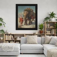 Whimsical Holiday Animal Canvas Art, Tropical Santa Claus Elephant Canvas, Festive Safari Christmas Canvas Print, Winter Wildlife Decor Present