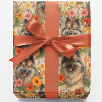 Garden Floral Dog Gift Wrap, Keeshond Wrapping Paper, Keeshond Holiday Paper, Dog Lover Present Paper, Christmas Dog Breed Wrapping Paper
