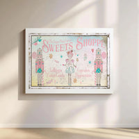 Vintage Nutcracker Wall Art, Sugar Plum Fairy Sweets Shoppe Canvas Print, Festive Christmas Canvas Decor, Holiday Sweets Shoppe Canvas Art