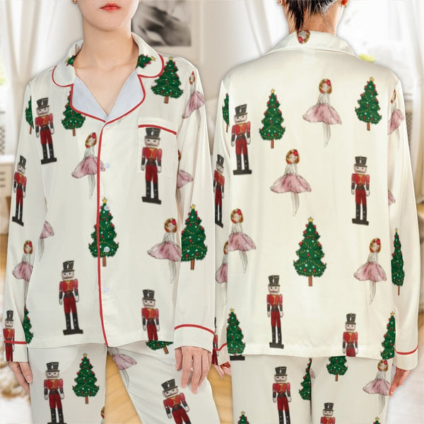 Ballet Holiday Satin Pajama Set, Nutcracker Christmas Pajama Set, Festive Winter Pajama Set, Silky Xmas Sleepwear, Present fo
