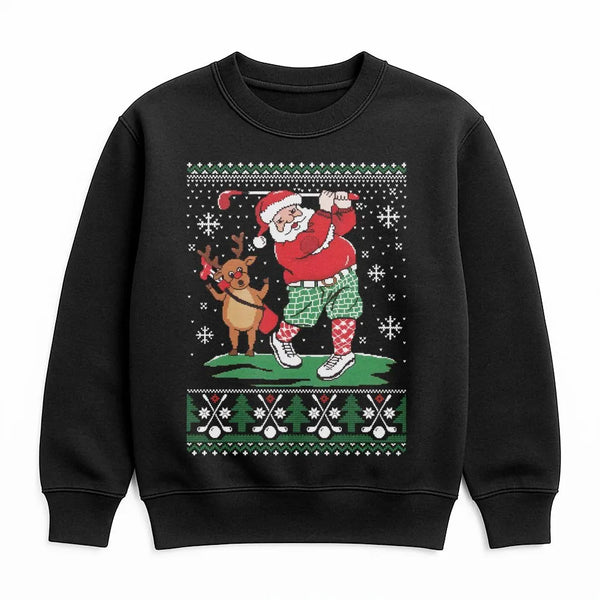 Humorous Reindeer Golfer Sweater, Golf Santa Christmas Sweatshirt, Holiday Golfing Graphic Crewneck, Ugly Christmas Golfer Pu