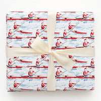 Kayaking Santa Christmas Gift Wrap, Rowing Santa Wrapping Paper, Boating Holiday Wrapping Paper, Water Sports Nautical Xmas Gift Wrap