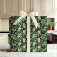 Woodland Nature Bird Gift Wrap, Watercolor Owl Christmas Wrapping Paper, Pine and Berry Holiday Paper, Forest Animal Present Wrapping Paper