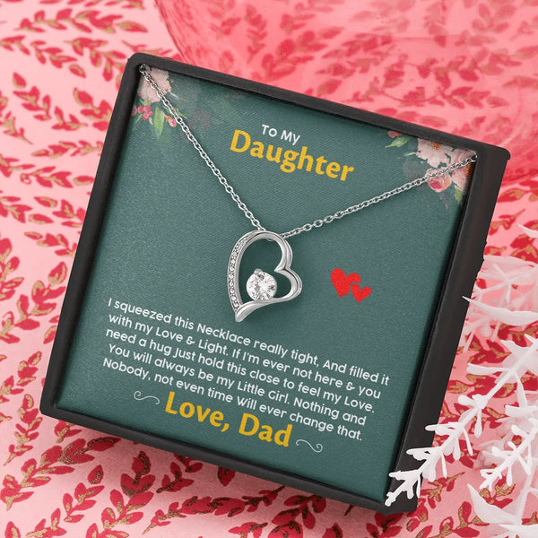 Forever Love Heart Necklace, Daughter Necklace from Dad, Cubic Zirconia Pendant Necklace, Daughter Christmas Present, Birthda