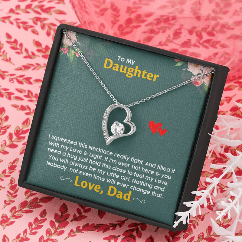 Forever Love Heart Necklace, Daughter Necklace from Dad, Cubic Zirconia Pendant Necklace, Daughter Christmas Present, Birthday Present for Her