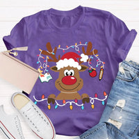 Festive Lights Elk Shirt, Christmas Elk T-Shirt, Holiday Reindeer Tee, Adorable Winter Graphic Tee, Xmas Holiday Apparel Present
