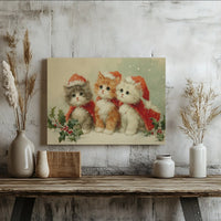 Vintage Cat Holiday Canvas Print, Three Kittens Christmas Canvas Wall Art, Adorable Kitten Wall Decor, Winter Festive Art, Cat Lover Xmas Present
