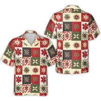 Festive Holiday Quilt Aloha Shirt, Christmas Snowflake Hawaiian Shirt, Winter Xmas Party Button Up, Tropical Christmas Shirt, Present for Men