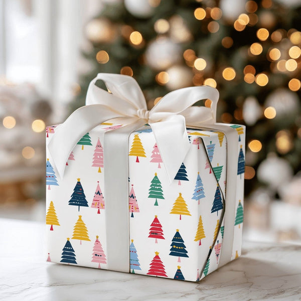 Modern Rainbow Xmas Tree Gift Wrap, Colorful Christmas Tree Wrapping Paper, Whimsical Holiday Wrapping Paper, Festive Present