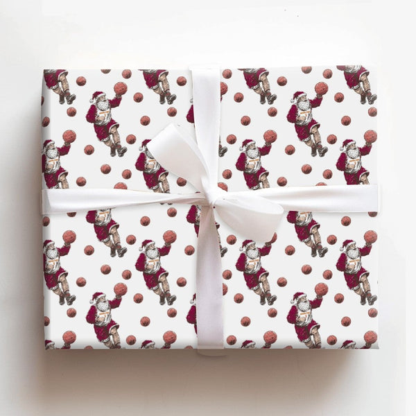 Sporty Santa Gift Wrap, Basketball Santa Wrapping Paper, Basketball Holiday Wrapping Paper, Christmas Sports Gift Wrap