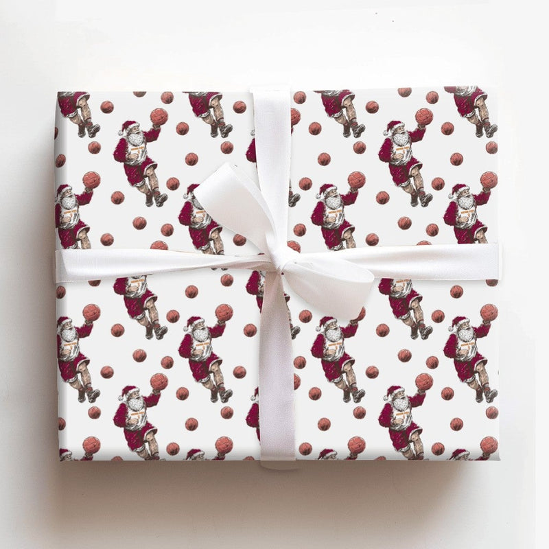 Sporty Santa Gift Wrap, Basketball Santa Wrapping Paper, Basketball Holiday Wrapping Paper, Christmas Sports Gift Wrap
