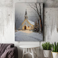 Winter Landscape Canvas Wall Art, Snowy Country Church Canvas Print, Christmas Church Canvas, Rustic Holiday Scenery Home Decor Present