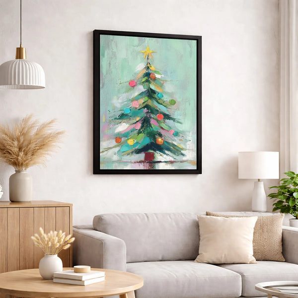 Painterly Xmas Canvas Print, Abstract Christmas Tree Canvas Art, Modern Holiday Tree Wall Art, Festive Winter Tree Canvas Dec
