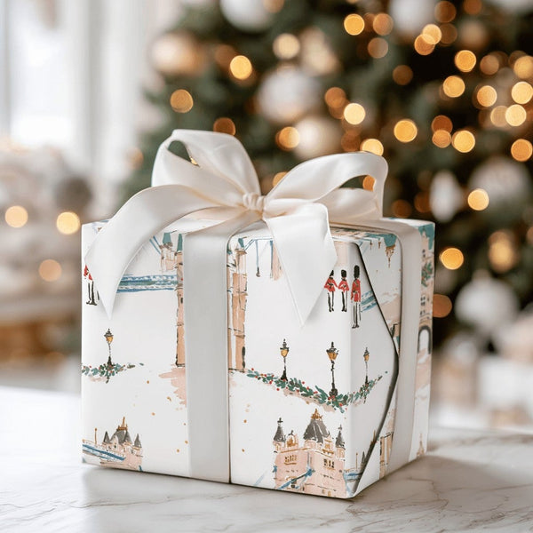 Watercolor UK Christmas Gift Wrap, London Tower Bridge Wrapping Paper, British London Holiday Wrapping Paper, Anglophile Trav