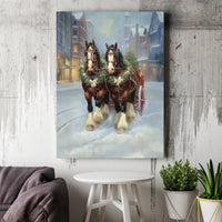 Snowy Town Winter Scene Canvas, Christmas Horse Carriage Canvas Wall Art, Holiday Farmhouse Canvas Print, Rustic Winter Wall Art Decor