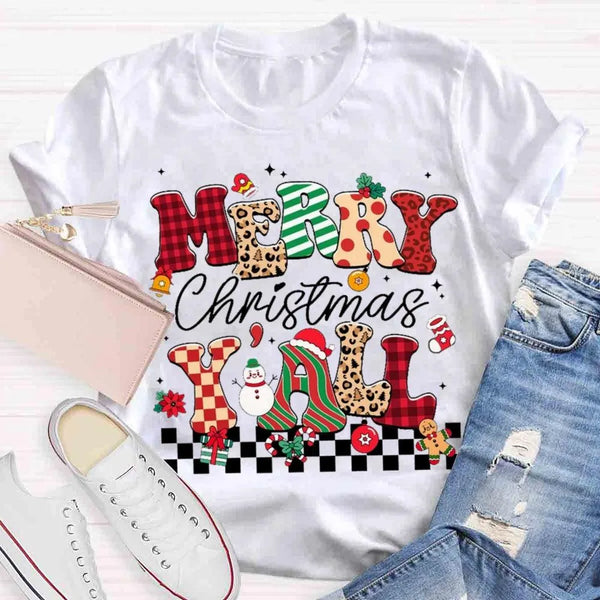 Southern Holiday Graphic Tee, Merry Christmas Y'all T-Shirt, Retro Country Xmas Shirt, Humorous Christmas Party T-Shirt, Wint