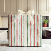 Red Green Gold Dot Gift Wrap, Watercolor Stripe Christmas Wrapping Paper, Elegant Holiday Wrapping Paper, Festive Winter Gift Wrap Roll