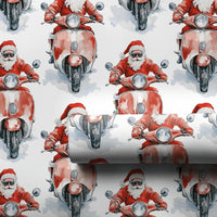 Sunglasses Santa Gift Wrap, Cool Santa on Scooter Wrapping Paper, Red Motor Scooter Christmas Wrapping Paper, Whimsical Holiday Gift Wrap