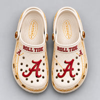 ROLL TIDE - ALA Script Monogram in Cream and Crimson Clogs