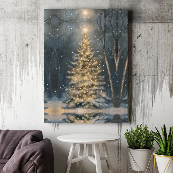 Winter Forest Landscape Canvas, Snowy Christmas Tree Canvas Wall Art, Comfy Holiday Canvas Print, Rustic Winter Pine Wall Art