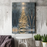 Winter Forest Landscape Canvas, Snowy Christmas Tree Canvas Wall Art, Comfy Holiday Canvas Print, Rustic Winter Pine Wall Art Canvas