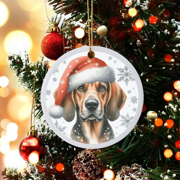 Adorable Dog Holiday Ceramic Keepsake, Beagle Santa Hat Christmas Ornament, Puppy Pet Tree Decoration, Dog Mom Xmas Tree Orna